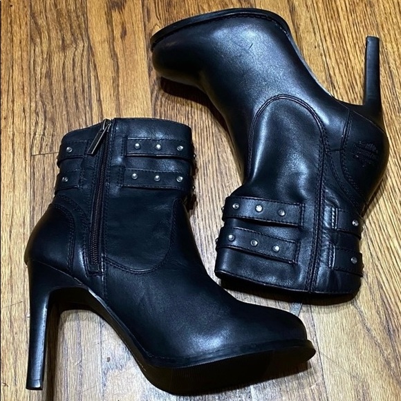 Harley Davidson Black Stiletto Ankle Boots Size 6 - Picture 2 of 9